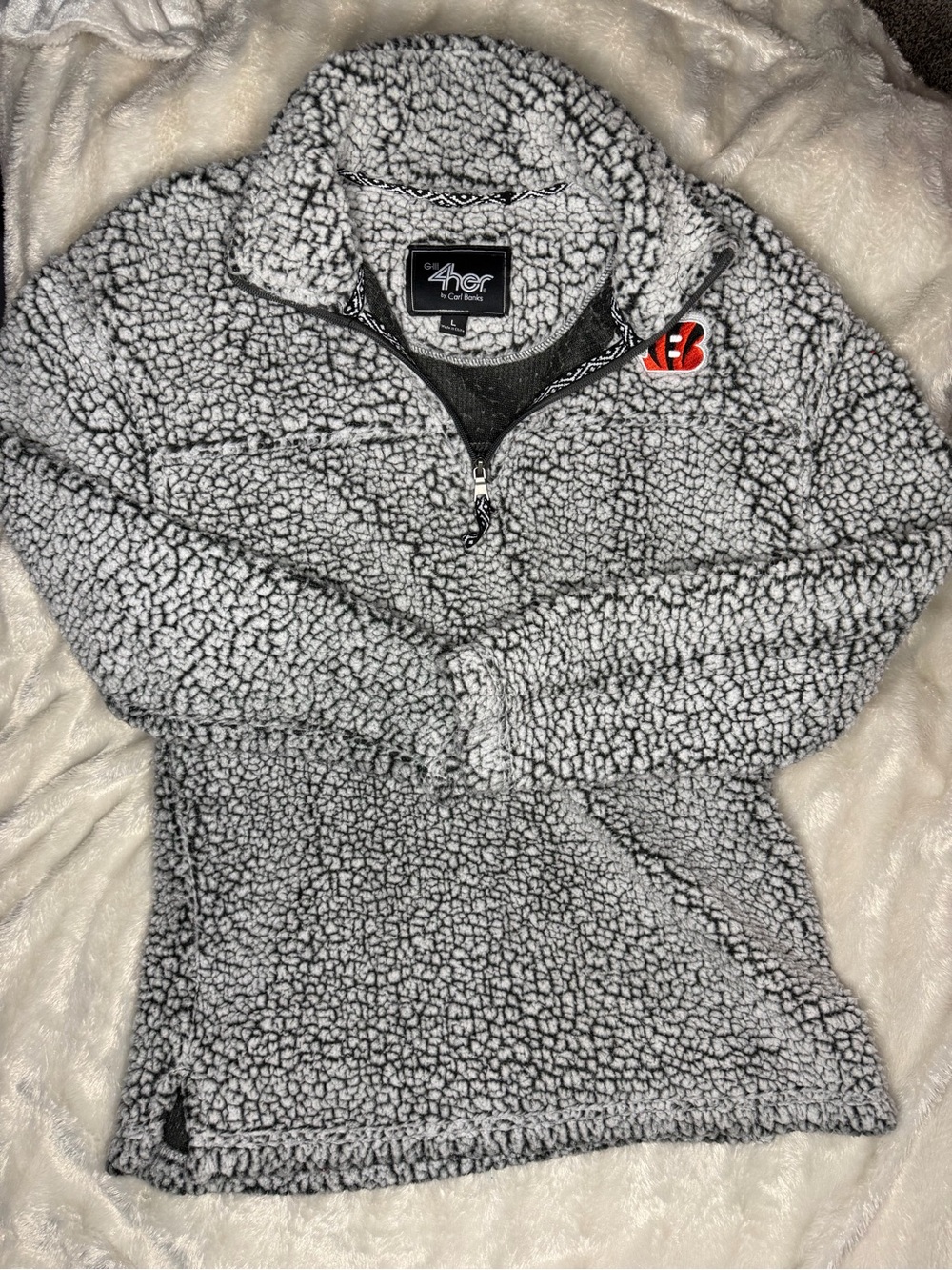 Bengals Women Size L Sherpa Quarter-Zip Pullover Jacket - Gray